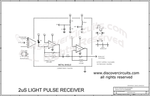 
2uS Light Pulse Receiver , Circuit designed by David A. Johnson, P.E.