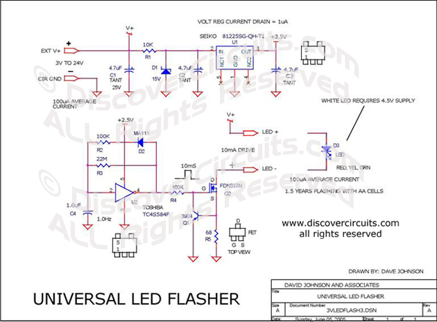 Universal LED Flasher designed by David Johnson, P.E. (June 5, 2005)