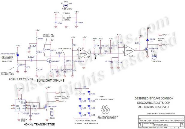 
Circuit 40Hkz Light Detector & Transmister, designed

 by David Johnson