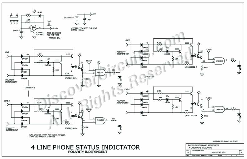 
4 Line Phone Statue Indicator , Circuit designed by David A. Johnson, P.E.