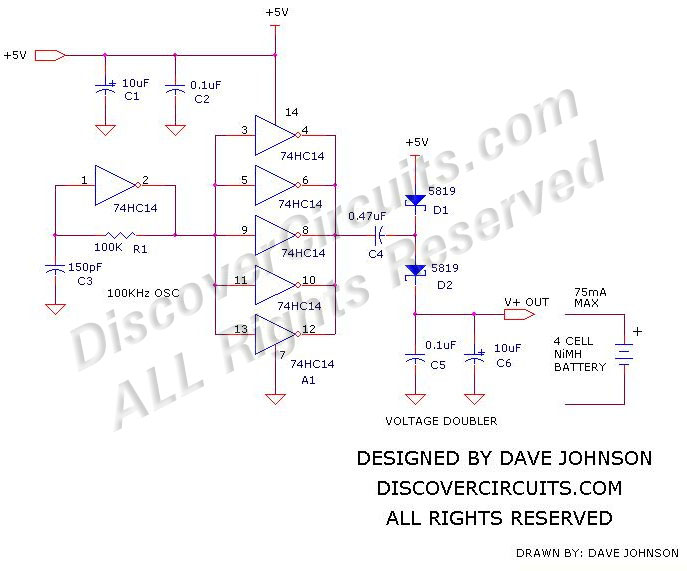 +5v Powered Charge Pump Battery Charger designed by Dave Johnson, P.E.