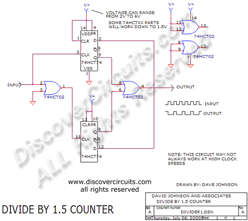 
Divide by 1.5 Counter Circuit designed

 David Johnson, P.E. (July 6, 2000)