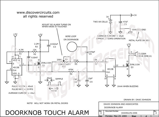 
Doorknow Touch Alarm designed

 by Dave Johnson, P.E. (May 29, 2000)