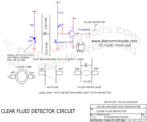 
Clear Fluid Detector Circuit , Circuit designed by David A. Johnson, P.E. (Oct 22, 2005)