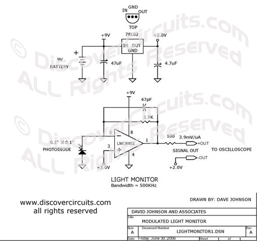 Circuit Light Monitor Circuit designed by Dave Johnson, P.E. (June 30, 2006)