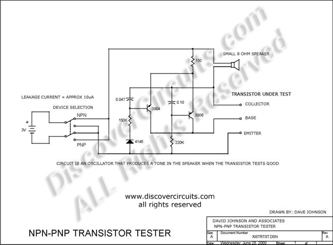 
npn-pnp transistor tester circuit