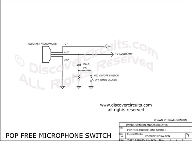 Circuit Pop Free Microphone Switch designed by Dave Johnson, P.E. (Feb 15, 2002)