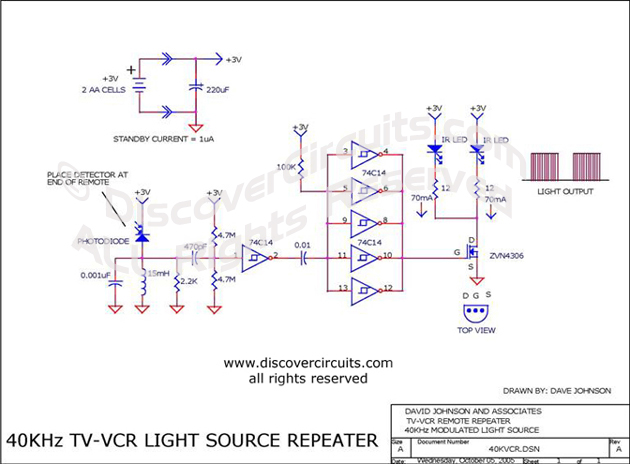 Circuit TV/VCR Infrared Remote Booster Circuit designed by David A. Johnson