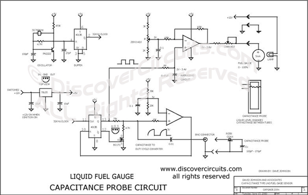 Circuit Liquid Fuel Gauge Capacitance Probe Circuit designed by David A. Johnson, P.E.