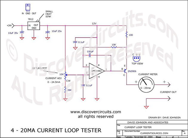 Circuit 420MA Current Loop Tester designed by Dave Johnson, P.E. (Nov 2, 2004)