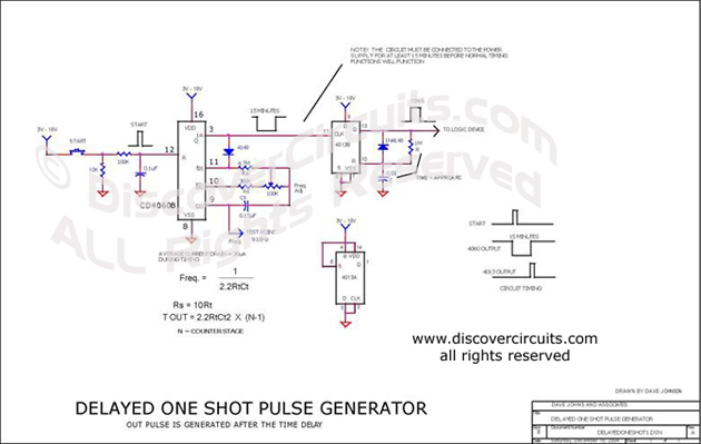 Circuit Delayed One Shot Pulse Generator designed by Dave Johnson, P.E.