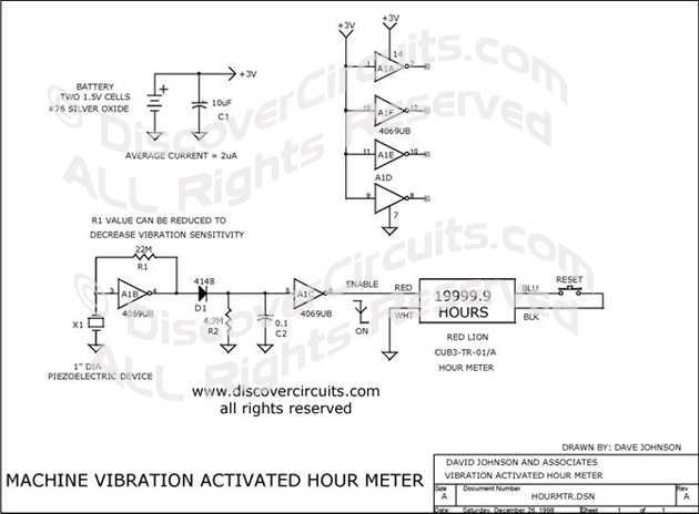 
Machine Vibration Activated Hour Meter designed

 by Dave Johnson, P.E. (Dec 16, 1996)
