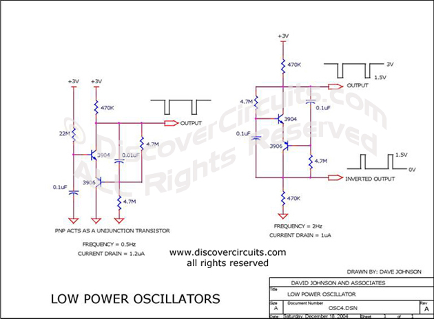 
Low Power Oscillators designed

 by Dave Johnson, P.E. (Dec 18, 2004)