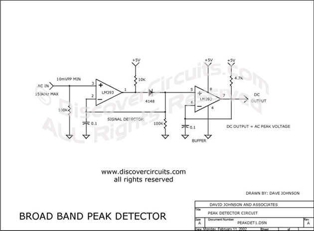 Circuit Broad Band Peak Detector designed by David Johnson, P.E. (Feb 11, 2002)
