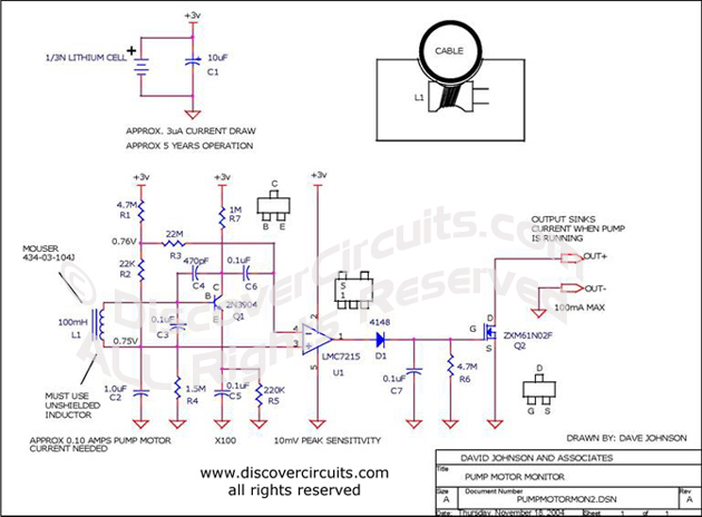 Circuit Pump Motor Monitor designed by David Johnson, P.E. (Nov 18, 2004)
