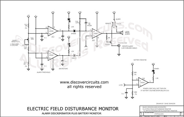 
Electric Field Disturbance Monitor , Circuit designed by David A. Johnson, P.E.  (June 17, 2000)