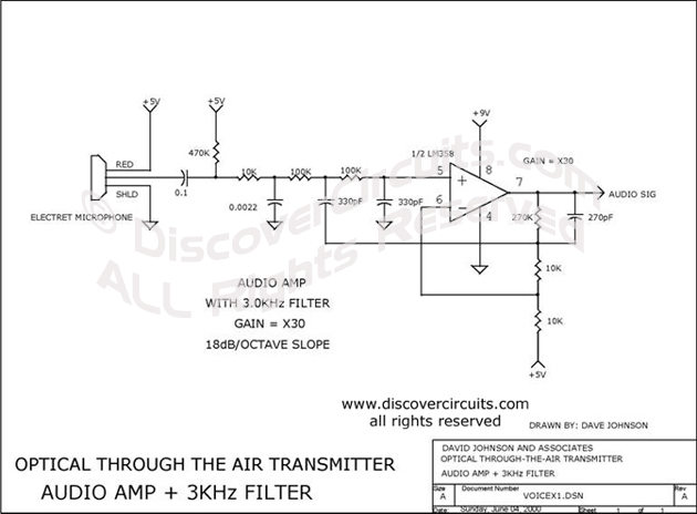 Circuit Optical through the Air Transmitter designed by Dave Johnson, P.E. (June 4, 2000)