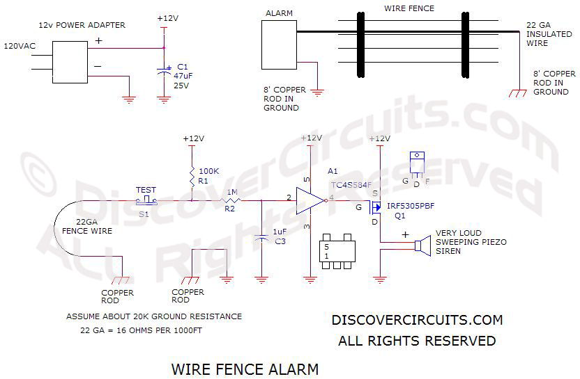 Wily Widget's Wire Fence Alarm schematic