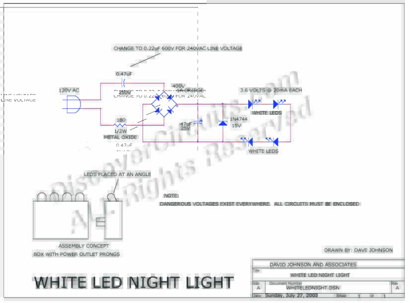 Circuit White LED Night Light designed by David A. Johnson, P.E.  (July 27, 2003)